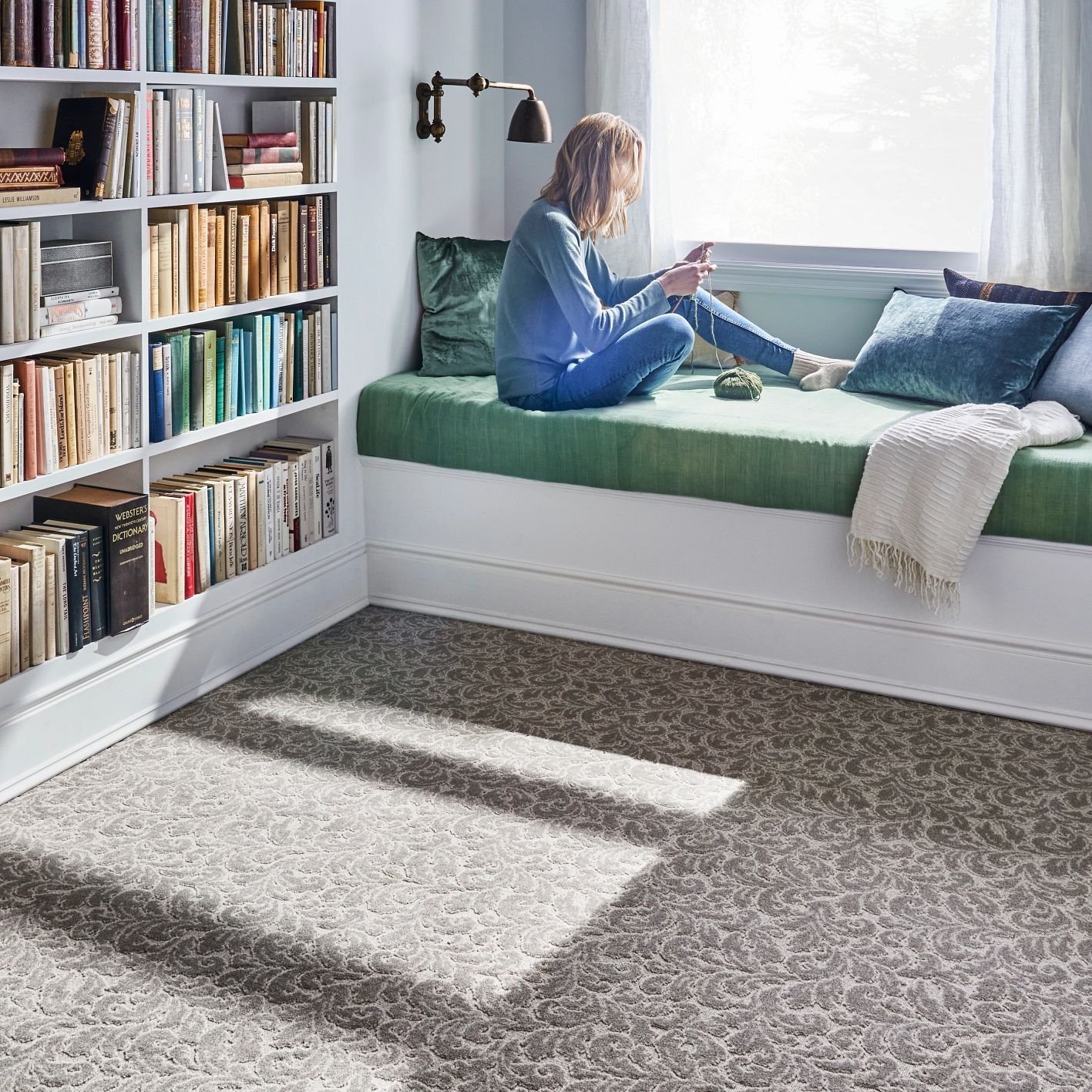 reading nook in home library with carpet - Solano Carpet in CA