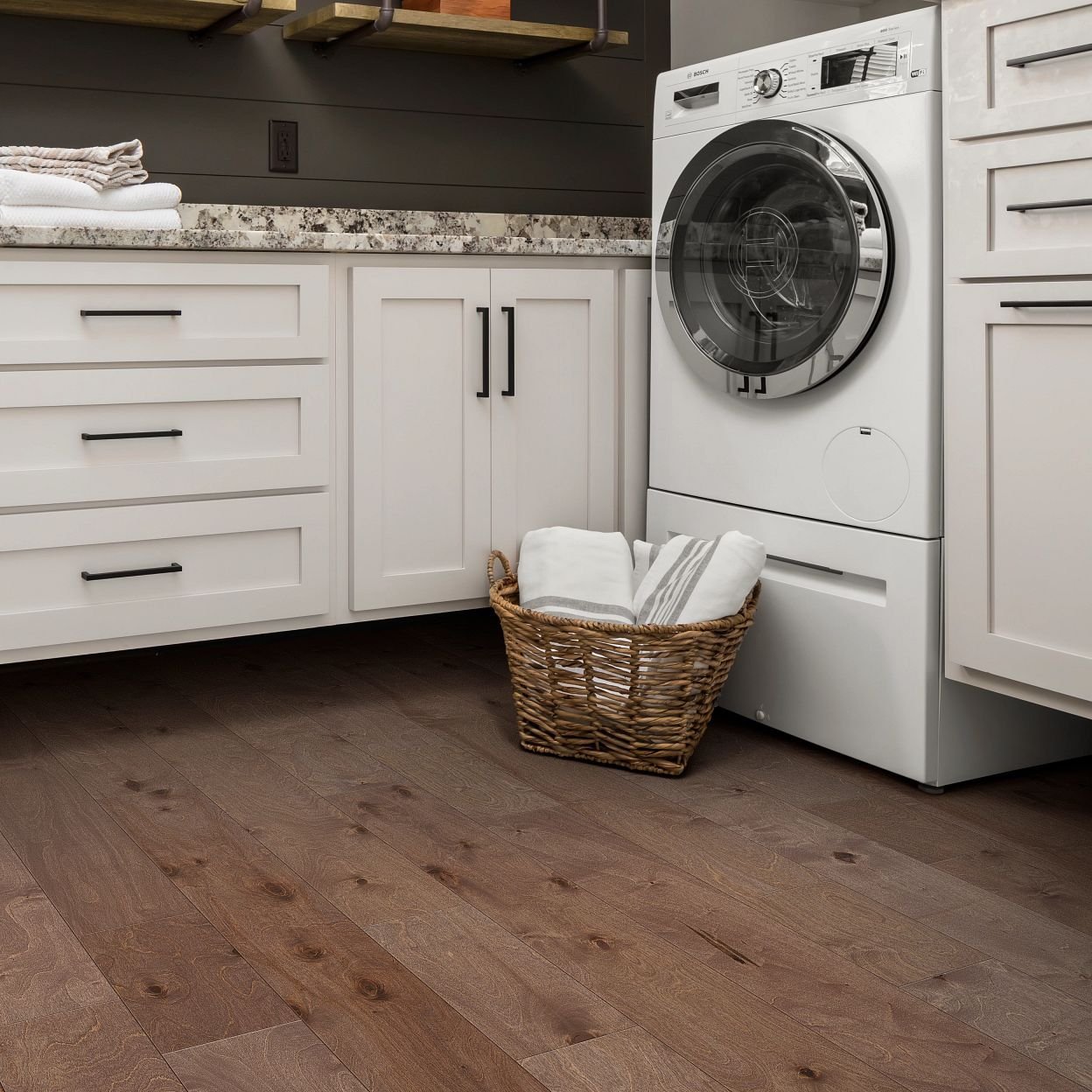 Laundry Room with wood flooring - Solano Carpet in CA